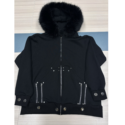 comprar Velo de Inverno Personalizado 100% Algodão espesso branco Falso Fur Zipper Hoodie com capuz de pele online manufacture