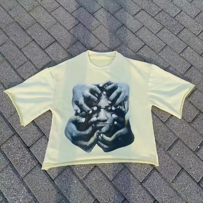 comprar Logotipo personalizado Camisa Francesa de T-shirt de impressão de tela de madeira pesada de grande porte cortada para homens online manufacture