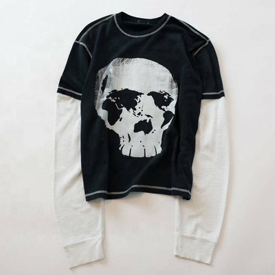 comprar Hip Hop Style Custom camisa de manga longa de camada dupla camisas de sombra dupla com gráfico de caveira impressa online manufacture