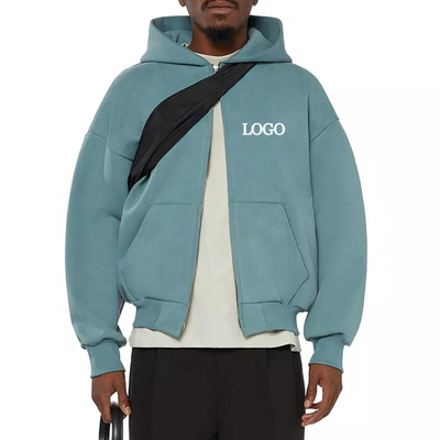 comprar Hoodie de duplo zíper masculino em estilo vintage lavado com ombro caído e design cortado online manufacture