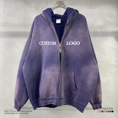 comprar Vintage Two Way Double Zipper Distressed Hoodie Inverno roupas de rua grossas para homens online manufacture