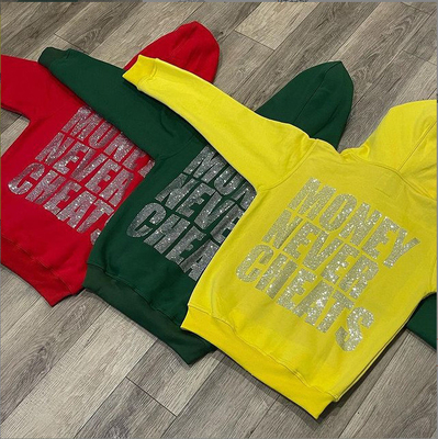 comprar 800 gramas de tecido peso Hoodies personalizado poliéster de algodão de grande porte Bling String Hoodie online manufacture