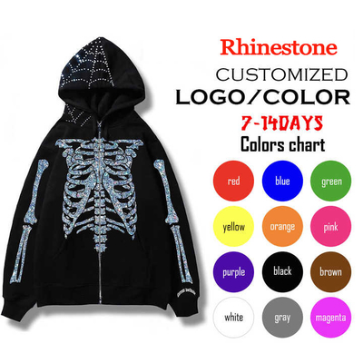 comprar Desenho personalizado com capuz com fecho com bordado de camada dupla e bling de strass online manufacture