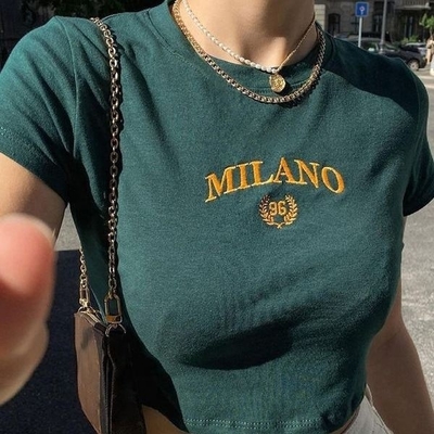 comprar 2024 Custom Embroidery Letter Logo Crop Top Baby Tees Mulheres Y2k Tight Tshirt online manufacture