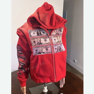 comprar Unisex Distressed Hoodie com aparência desbotada e fechamento com fecho de fecho em acabamento lavado a ácido online manufacture