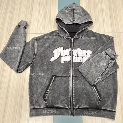 comprar 500 Gsm de algodão espesso zipper bolsos bordados bordados Hoodie Homens alinhados Hoodies personalizado online manufacture
