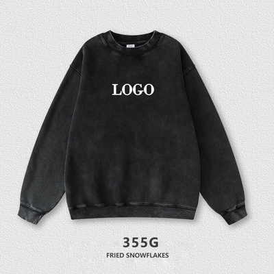comprar camisola de pescoço grande mulheres Unisexo bordado simples Impressão lavagem ácida em branco 100% algodão online manufacture