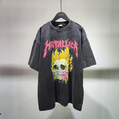 comprar Black Acid Wash Unisex Logotipo personalizado DTG Impressão Drop Shoulder T-shirt para algodão vintage online manufacture