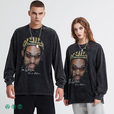 comprar Hip Hop masculino lavagem ácida crewneck suéter atlético preto Distressed Vintage camiseta Terry Tecido online manufacture