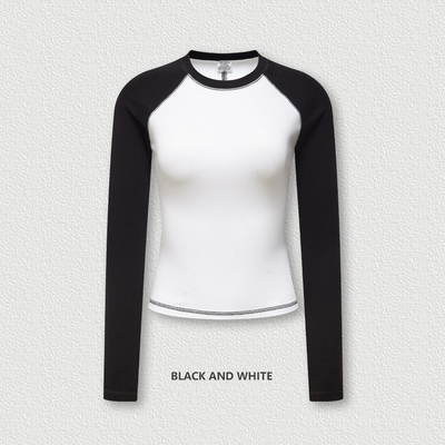 comprar 5xl 4xl 3xl 100 camisetas de algodão de manga longa O-Neck Collar Feminino Y2k Vintage Contraste Raglan Branco online manufacture