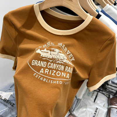 comprar American Color Vintage Contraste Impresso T-shirt de manga curta S-2XL ou personalize o tamanho online manufacture