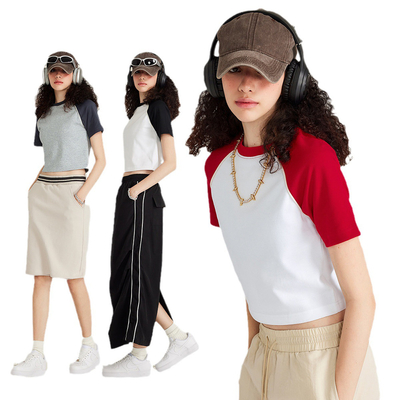 comprar Vintage Contraste Raglan Manga Baseball T-shirt para roupas de rua americanas estilo de mulheres quentes online manufacture