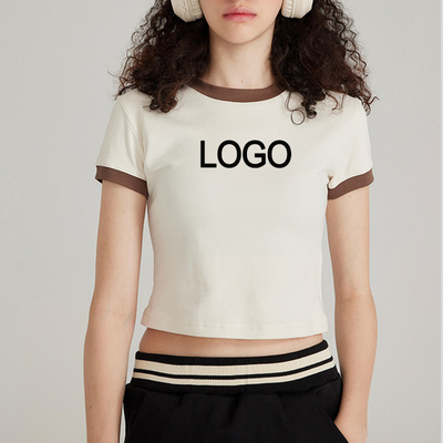 comprar Decoração de bordados camiseta feminina Y2k Vintage Young Fashion Contraste Ringer Crop online manufacture