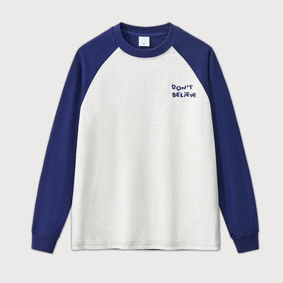 comprar 100% de algodão de manga longa e larga bordado carta contraste cortar Raglan camisa de manga para homens online manufacture