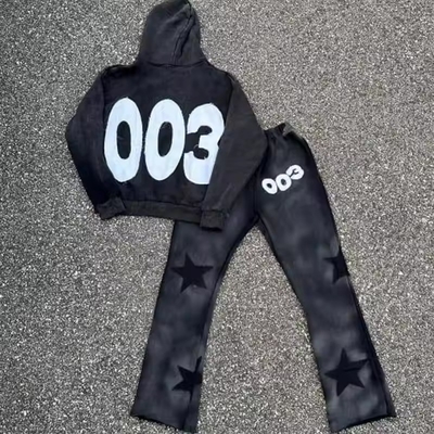comprar 1000 Quantidade 100% de algodão lavagem ácido distressed bordado patch aplicativo Hoodie e jogger conjunto para homens online manufacture