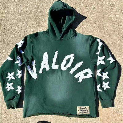comprar Vintage Applique Distressed Hoodie Pullover lavagem ácida cortada suéter Sun Faded cortada lavagem ácida cortada online manufacture