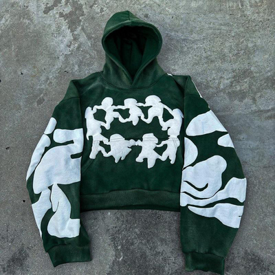 comprar Roupas de rua Francês Terry Cortado Pullover Homens Hoodie Custom Puff Print Design online manufacture