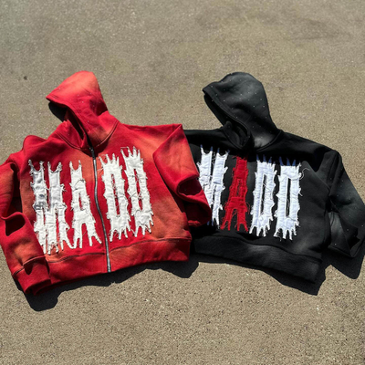 comprar Blank Custom Couple Hoodie bordado Sol desbotado Patchwork Distressed Streetwear Hoodie online manufacture