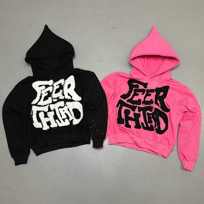 comprar Roupas de rua de algodão de mal-estar trabalho de remendos cortado camisola de strass rosa preto com strass online manufacture