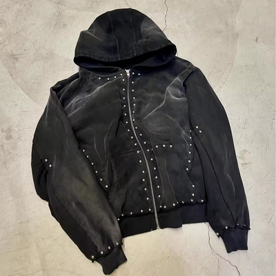 comprar 500gm preto de strass fechado com fechadura Homens Capuz Grande Outono Capuzado Capuz Sol Desbotado Ácido Lavar olhar online manufacture