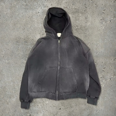 comprar ginásio marrom lavagem ácida veludo zip capuz Streetwear algodão capuz em branco zip up vintage lavagem ácida sol desbotado angustiado online manufacture