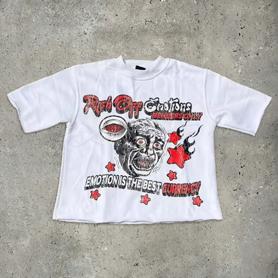 comprar Hip Hop Dtg Impressão Cortada T-Shirt Gráfico T-Shirt Crew Neck Acid Wash Sol Desbotado T-Shirt Angustiado online manufacture