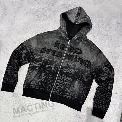 comprar Impressão completa Vintage Distressed Aplique bordado Hoodie 800 gramas Peso do tecido online manufacture