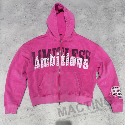 comprar Roupas de rua personalizadas Vintage Hoodie lavado com 800 gramas de tecido peso e strass online manufacture