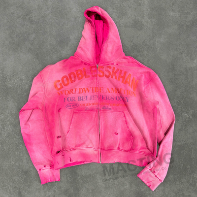 comprar Custom 500 Gsm Pesos Pesados Hoodie Distressed Zip Up para Homens / Unisex no Outono online manufacture