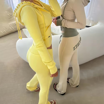 comprar Algodão personalizado de malha Y2k Flared Jogging Tracksuits Feminino Cortado Slim Fit Skinny Suits Distressed Mulheres online manufacture