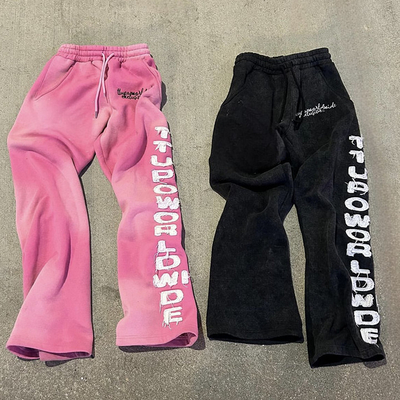comprar Calças de sucesso de uso personalizado Calças descontraídas Calças de sol desbotadas Impressão em borracha Corte de botas Lavar ácido Calças de sucesso de uso personalizado online manufacture