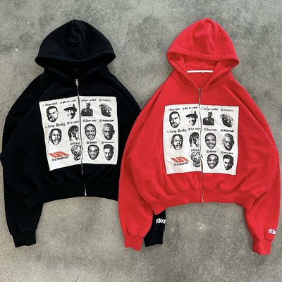comprar Primavera / Outono / Inverno Custom Zip Up Hoodie Peso pesado Distressed bordado Patch para homens online manufacture