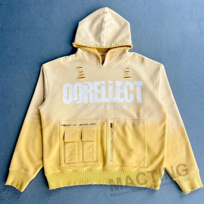 comprar Roupas de rua sob medida Pesos pesados 500gm 100% algodão lavagem a ácido sol desbotado fechado Hoodie Homens com bolsos de fechadura online manufacture