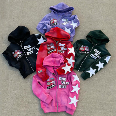 comprar Acid Wash Francês Terry Hoodie Streetwear Custom Boxy Cortado Distressed Vintage bordado Patch Zip Up Hoodie online manufacture