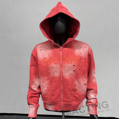 comprar Custom Oversized Acid Wash Sol Fade Rasgado Distressed Zip Up Boxy Cortado Hoodie online manufacture