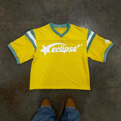 comprar Impressão de logotipo personalizado Francês Terry Peso Pesado T-Shirt cortado masculino Retro Football Jersey online manufacture