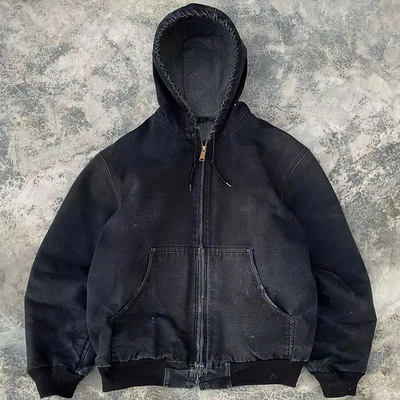 comprar Custom Acid Lavado Suéter de grande porte Distressed Drawnstring Denimx Zip Up Hoodie Jaquetas online manufacture