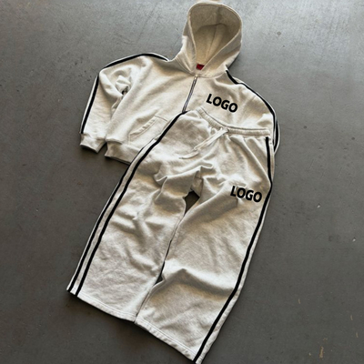 comprar Costume de algodão pesado banda lateral cortada caixa zip up Hoodies e saco de calças de treino conjunto de fatos de treino online manufacture
