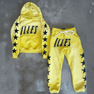 comprar Homens personalizados 2 peças Pullover pesado Impresso Distressed Vintage Acid Wash Traje online manufacture