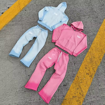 comprar Conjunto de corrida personalizado Vintage Zip Up Acid Wash Tracksuit SweatsuitsHoodie e Flared Sweatpants Track Suit para homens online manufacture