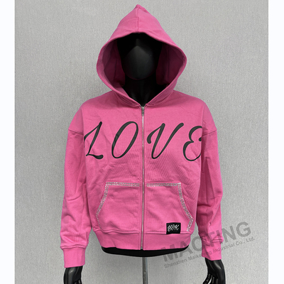 comprar Roupas de rua personalizadas Y2K 100% de algodão Hoodies pesados de grande porte Hoodies de tela de seda Rhinestone Boxy Zip Up Hoodie online manufacture