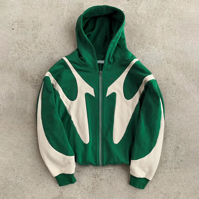 comprar Custom 100% algodão Terry francês Pesos pesados 500gm Oversized Zip Up Hoodie Vintage Homens patchwork Hoodies online manufacture