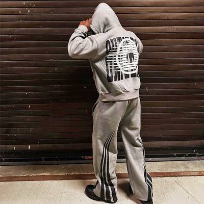 comprar Impressão de tela personalizada Rhinestone Tracksuits Zipper Acid Wash Sweatsuit Vintage Hoodie Track Sweatpants e Hoodie Set para Homens online manufacture