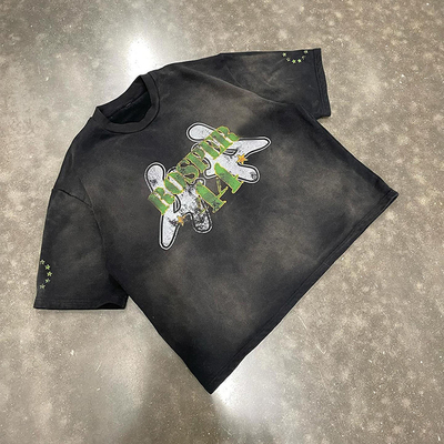 comprar 100% de algodão customizado Boxy Fit Vintage T-Shirt lavado com ácido T-Shirt desbotado com sol T-Shirts gráficos Homens OEM / ODM Suporte Serviço OEM / ODM online manufacture