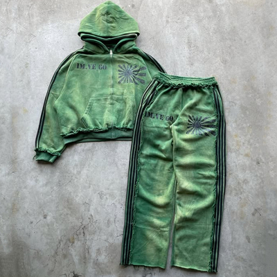 comprar Costume Vintage Acid Wash Reverse Stitch Double Hood Hoodies And Sweatpants Set Mens Sweatsuit Jogging Set Track Suit para homens online manufacture