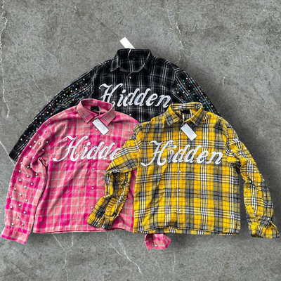 comprar Camisas de chapéu quente de Inverno bordado Manga longa de tamanho grande Lavagem de ácido de diamante de strass Botão para cima camisas de flanela Homens online manufacture