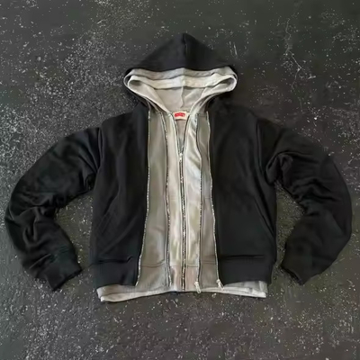 comprar Roupas de rua Zip Up Hoodie Colar Hooded OEM Custom Três camadas Hoodies para homens online manufacture