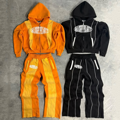 comprar Costumes de suor bloqueados de cor personalizada Patchwork Hoodie e calças de treino Set de peso pesado Trajes pesados para homens mulheres online manufacture