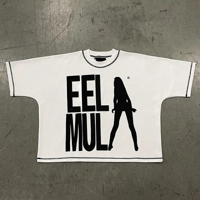 comprar T-shirt de colagem de contraste branco com pesos pesados de algodão de peso pesado de algodão cortado Homens online manufacture