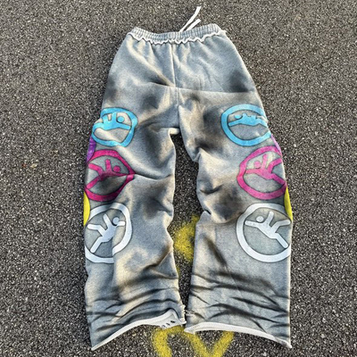 comprar Custom High Quality Heavyweight Cotton Vintage Acid Wash Distressed Ripped Baggy Straight Leg Sweatpants para Homens online manufacture